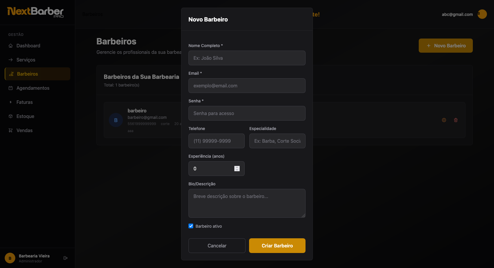 Cadastro de Barbeiros