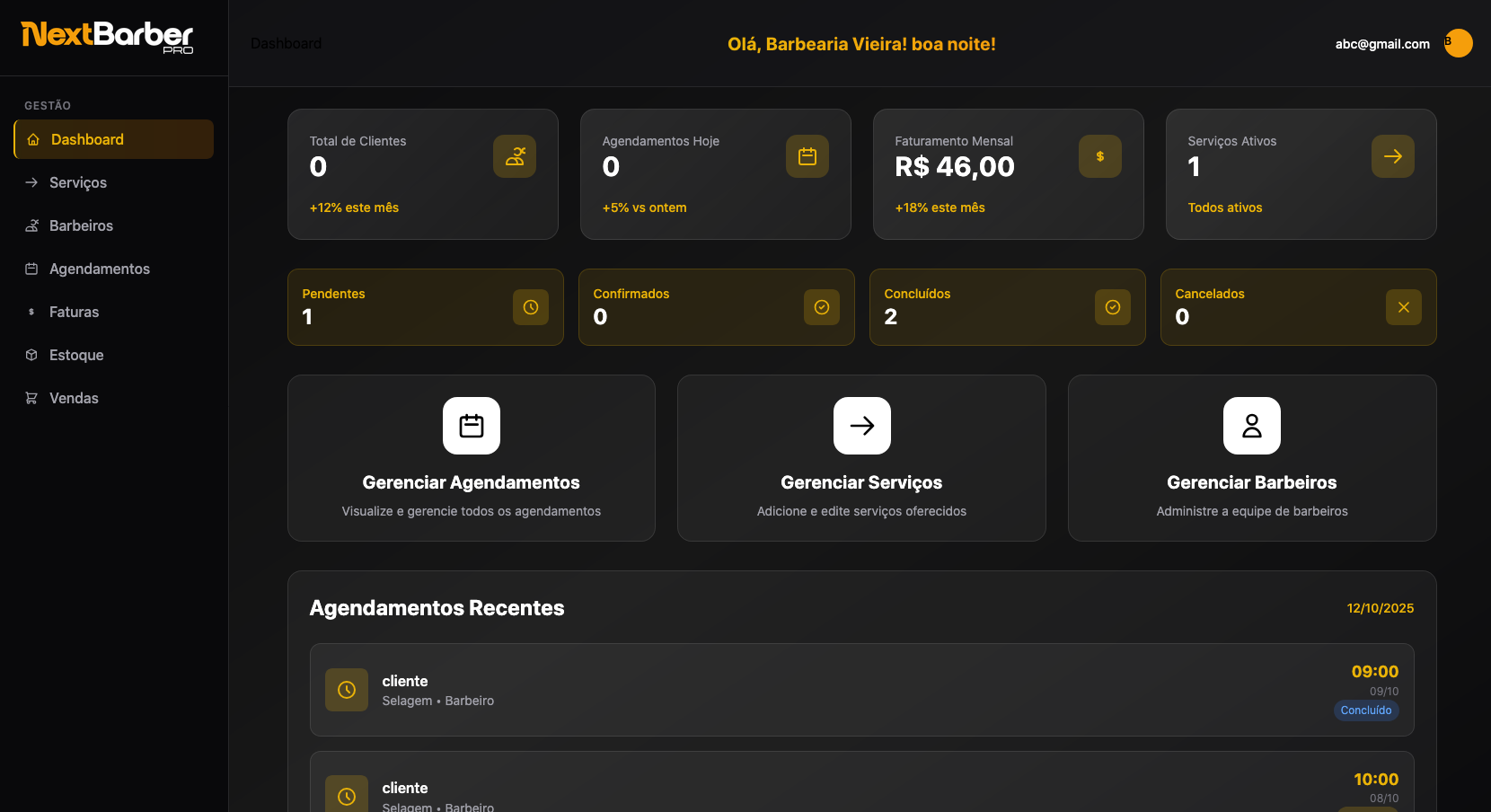 Dashboard Profissional